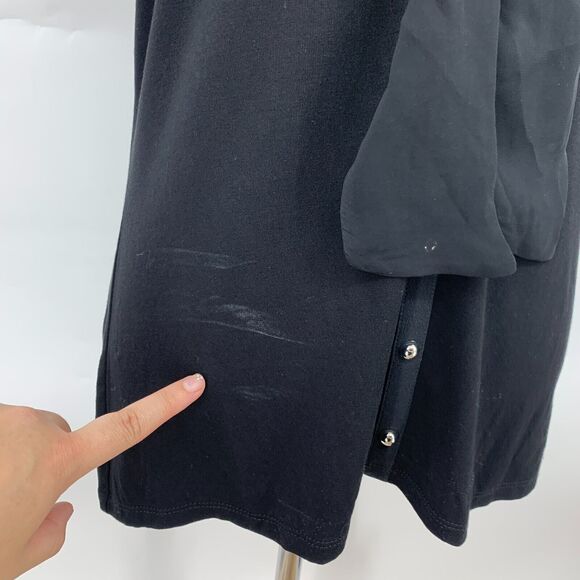 White House Black Market Blouse Womens M Medium Black Pussycat Bow Button Front - Picture 5 of 14